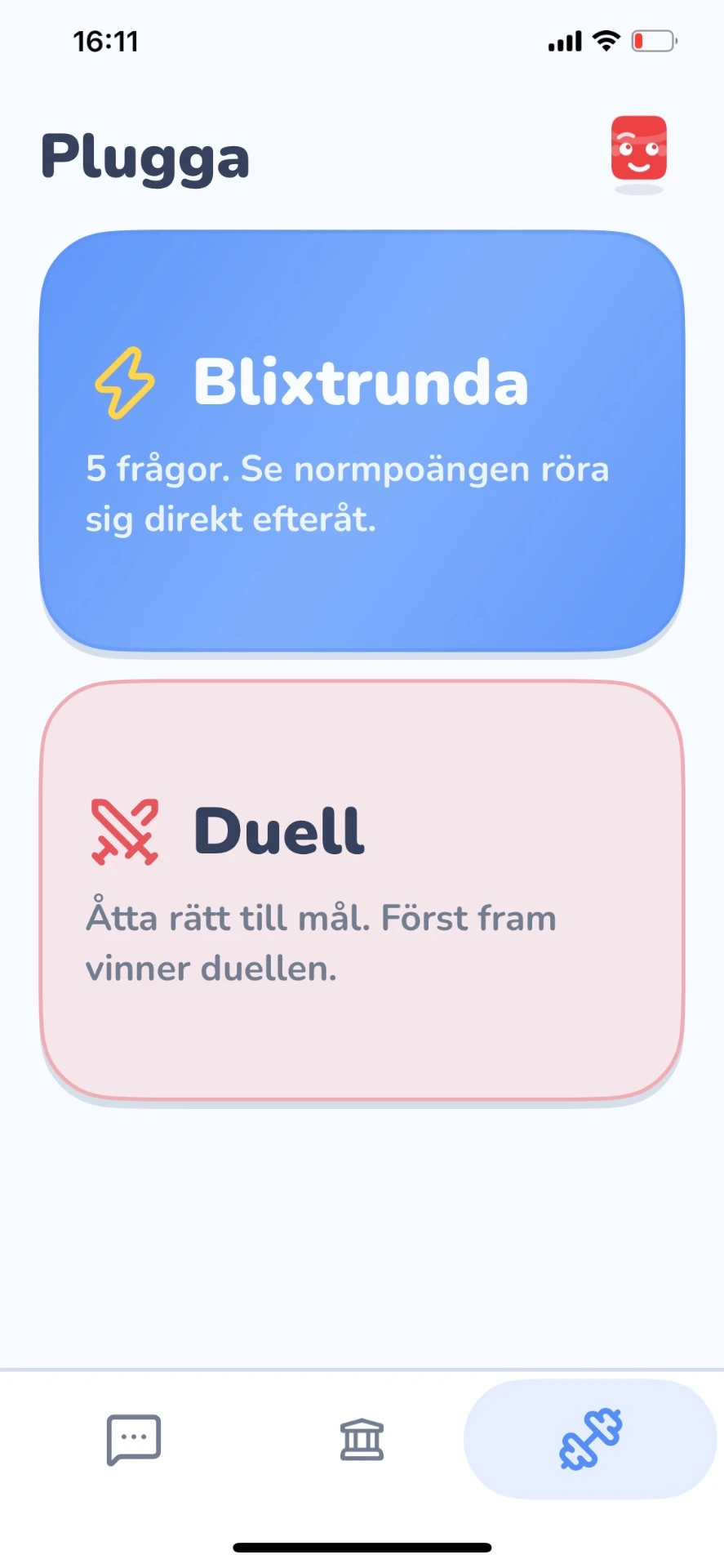 Skärmdump från HPToppen: en snabb träningsvy med frågor från högskoleprovet